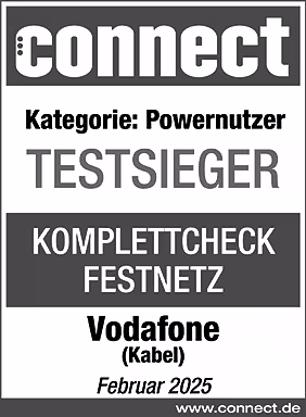 Connect Siegel Powernutzer sehr gut im Komplettcheck Festnetz von Vodafone (Kabel) Februar 2025